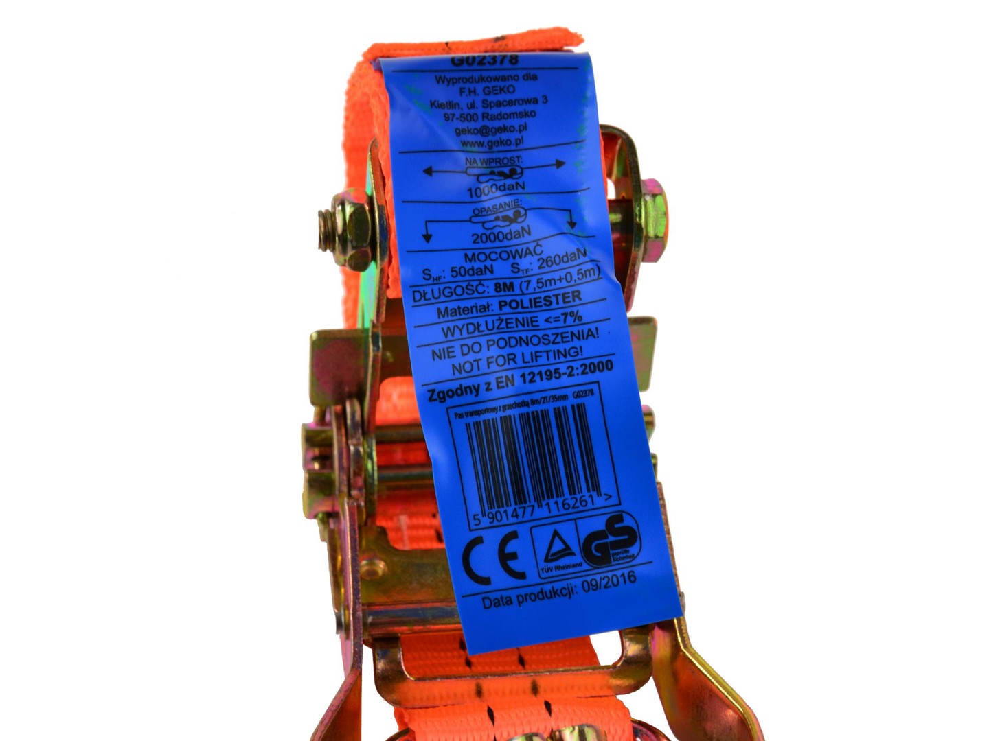 Cinghie di fissaggio con cricchetto, lunghezza 8 m, larghezza 35 mm, capacità di carico 2000 kg, conformi a DIN EN 12195-2, arancione