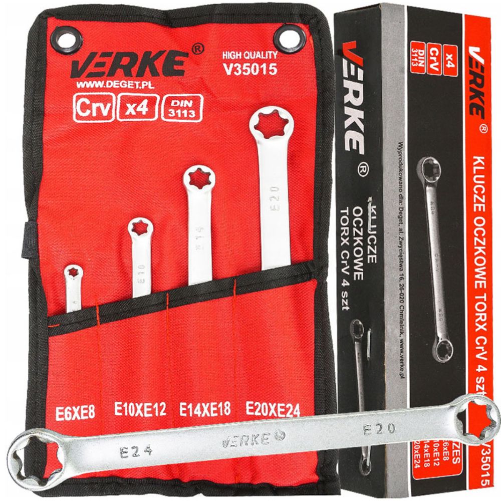 Torx E - set chiavi ad anello serie E6 - E24, 4 pezzi in acciaio Cr-V