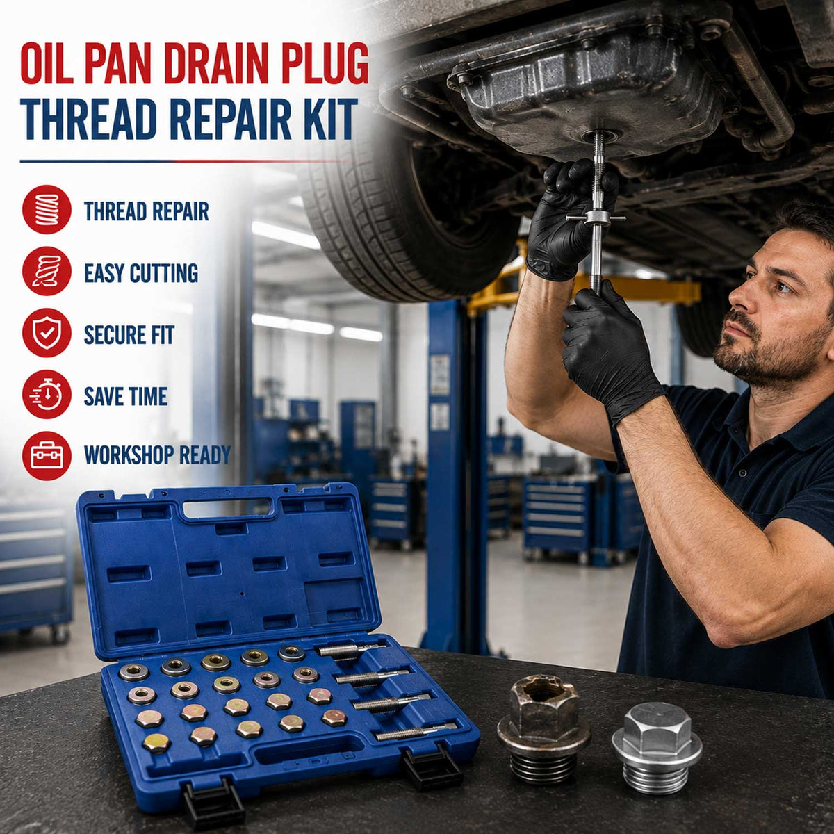 Kit-set attrezzi per riparazione filettatura auto, per coppa dell'olio, filetti tappo scarico, strumento di rifilettatura, M13-M15-M17-M20 Gebo Tools