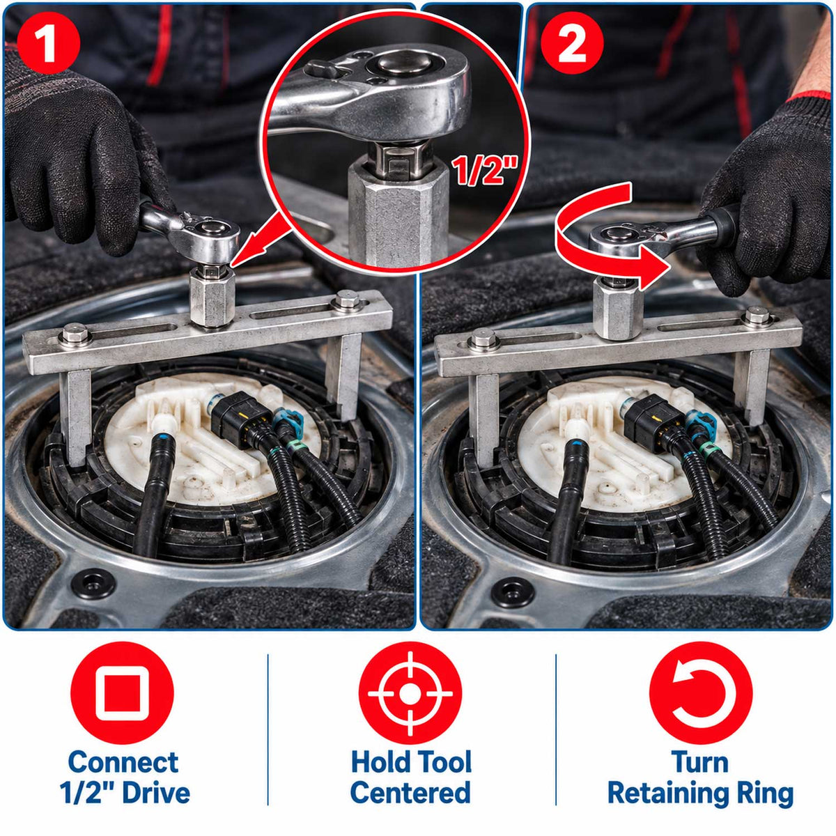 Chiave per smontaggio tappo pompa carburante serbatoio, attrezzo universale per la rimozione, regolabile, 23–190 mm Gebo Tools
