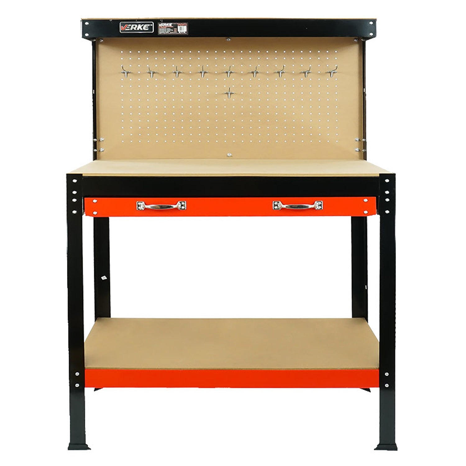 Banco da lavoro a 3 livelli ripiani con piano 120 × 60 × 150 cm con cassetto e parete pannello forato porta attrezzi utensili per garage officina