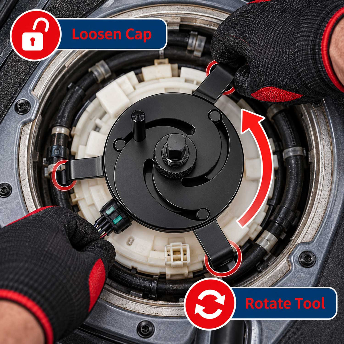 Chiave per la rimozione coperchio della pompa carburante,serbatoio gasolio, con 3 ganasce da 100-170 mm,Gebo Tools