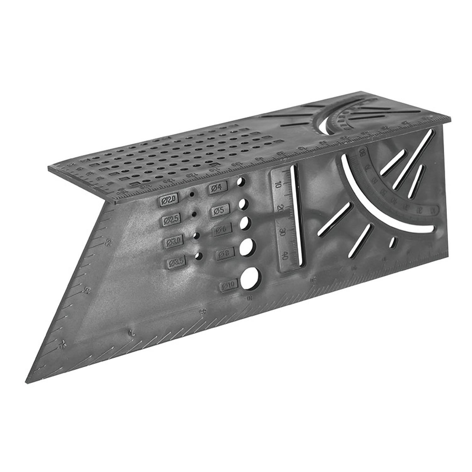 Squadra 3D, utensile di tracciatura per pezzi tridimensionali con battute 45°/90°, Scala millimetrata e goniometrica e calibro per punte, Verke