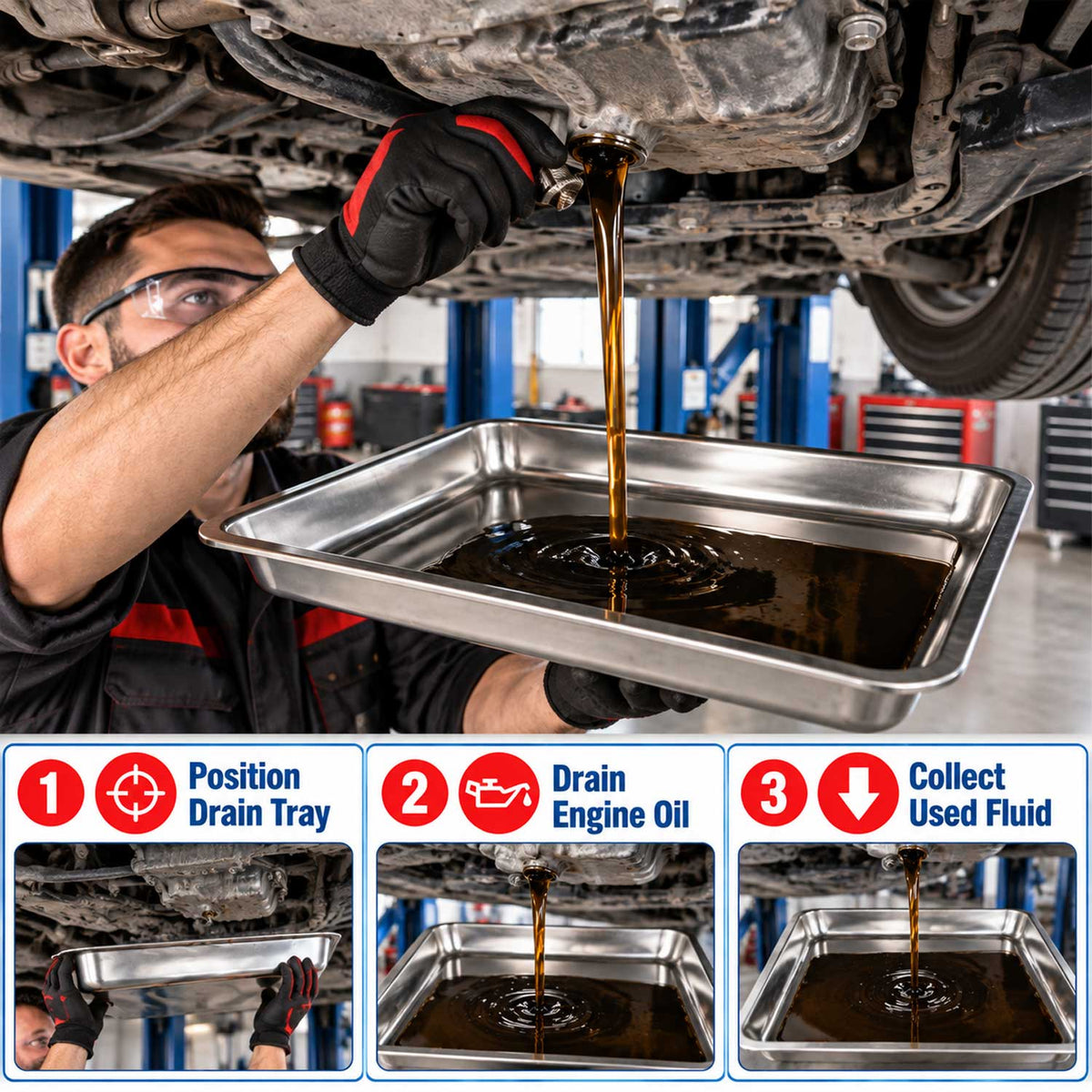 Vaschetta rettangolare per raccolta olio e altri liquidi professionale, cambio auto, recupero e multiuso, per officina e garage, 600 X 400 X 80 mm Gebo Tools