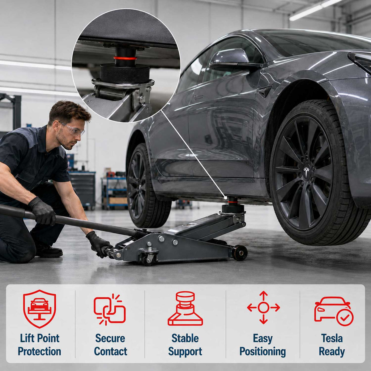 Set-kit tampone in gomma per cric compatibili con Tesla model 3 / S/X/Y, 4 sollevamento con scatola di immagazzinaggio, accessori per veicoli, 78 mm, Gebo Tools