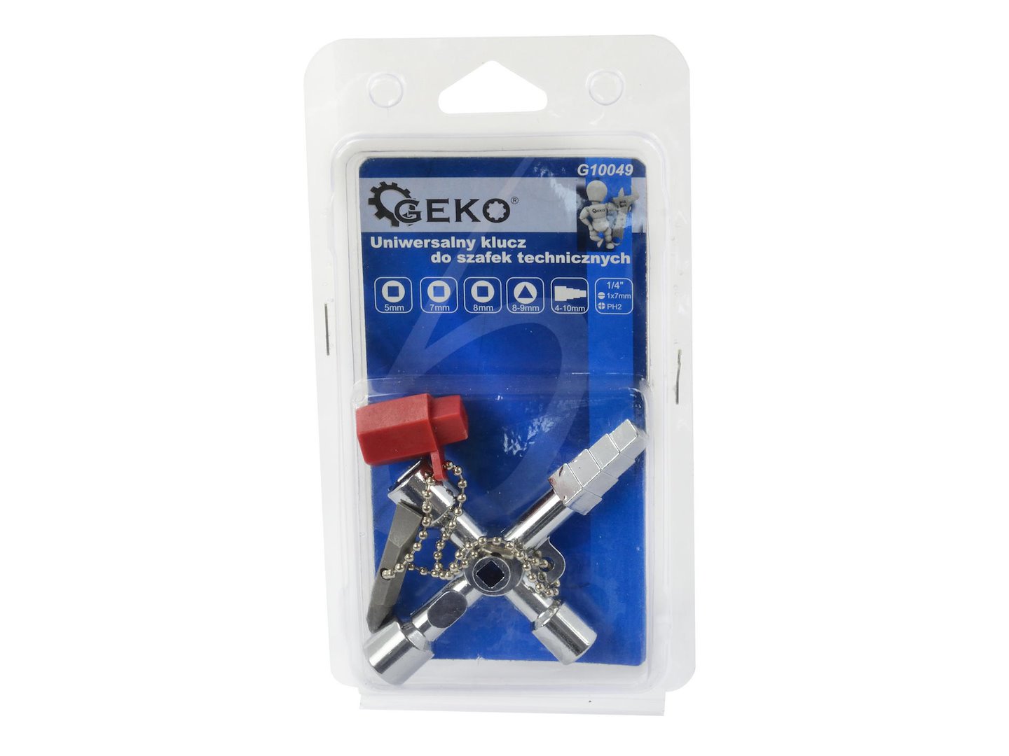 Chiave a croce multifunzionale a 4 vie pratica con cacciavite per rubinetti, contatori acqua e gas, quadri e armadi elettrici, radiatori, ascensori, argento marca Geko