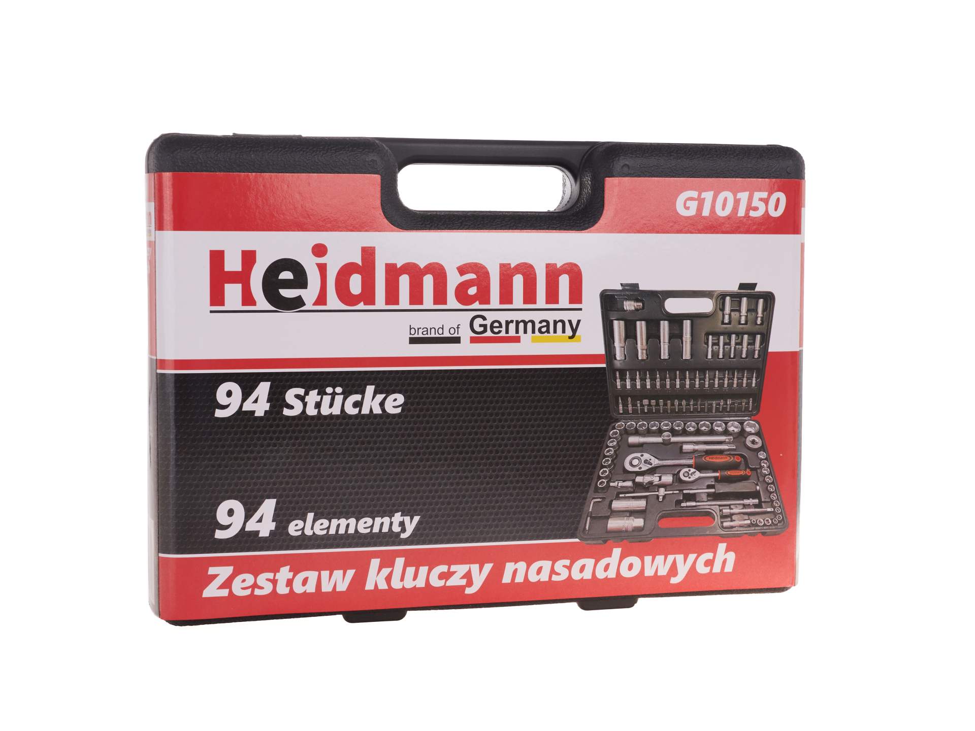 Valigetta utensili professionale 94 pezzi, serie di chiavi a bussola in Cr-V, torx cricchetti, prolunghe, kit attrezzi per auto, officina fai-da-te con attacchi 1/2" e 1/4", Heidmann