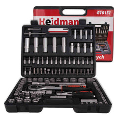 Valigetta utensili professionale 108 pezzi, serie di chiavi a bussola, torx cricchetti, prolunghe, kit attrezzi per auto, officina fai-da-te con attacchi 1/2