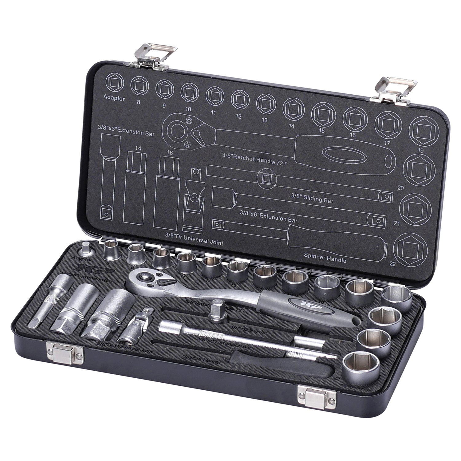 Set cricchetto chiave con bussole, set di chiavi a bussola con cricchetto da 3/8", 24 pezzi