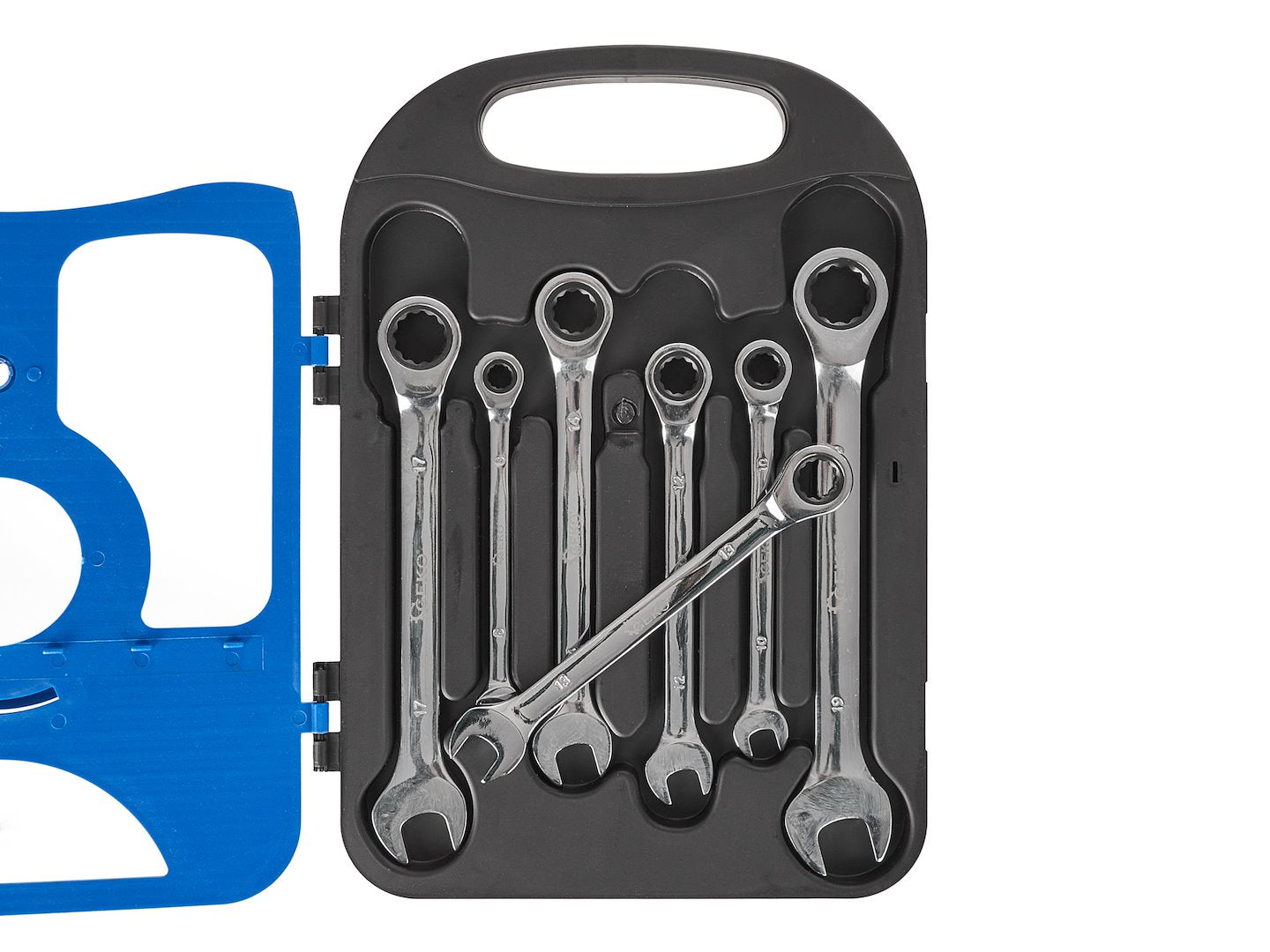 Set di chiavi a cricchetto combinate, anello e forchetta, 8–19 mm, 7 pezzi, Geko