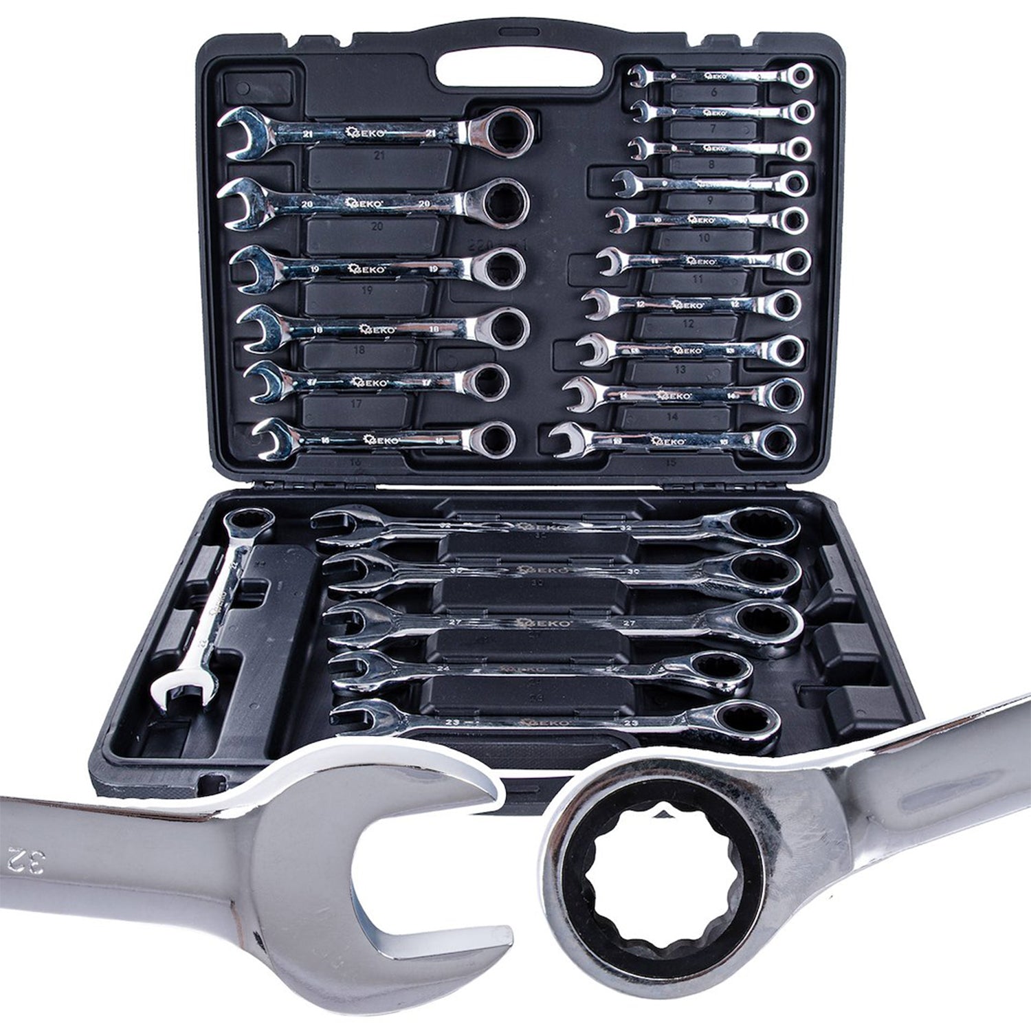 Set combinazione cricchetto-chiave, 6-32 mm 22 pezzi Geko