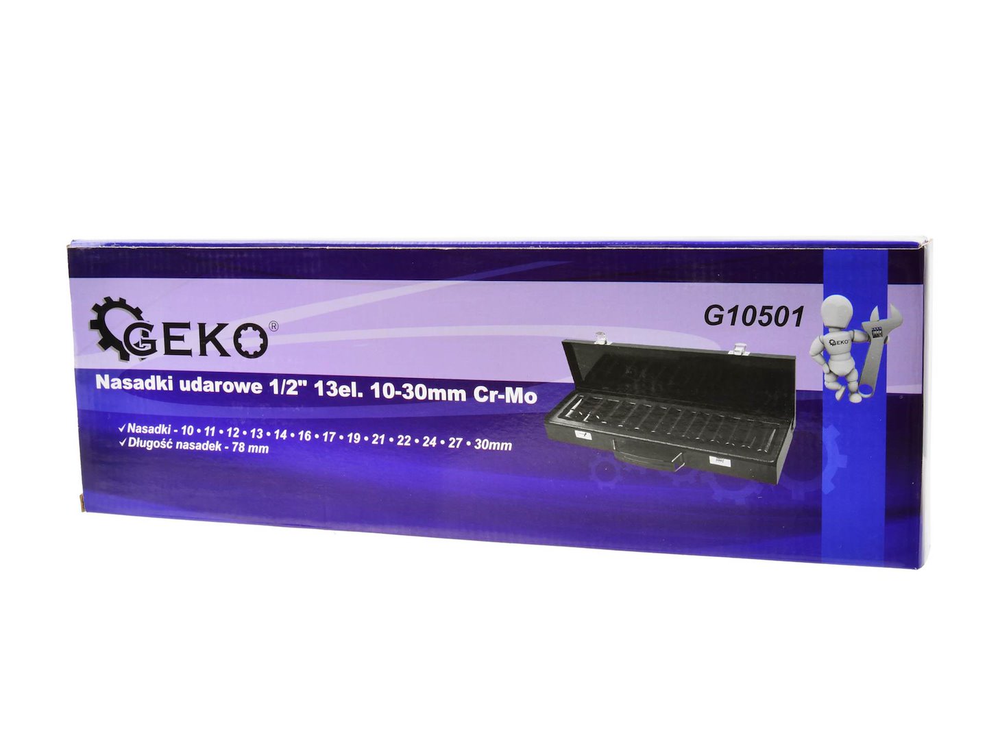 Set chiavi a bussola lunghe 1/2", set bussole a impulsi, chiavi a bussola a impatto 10-30 mm, per riparazioni auto cambio gomme, 78 mm 13 pezzi Geko