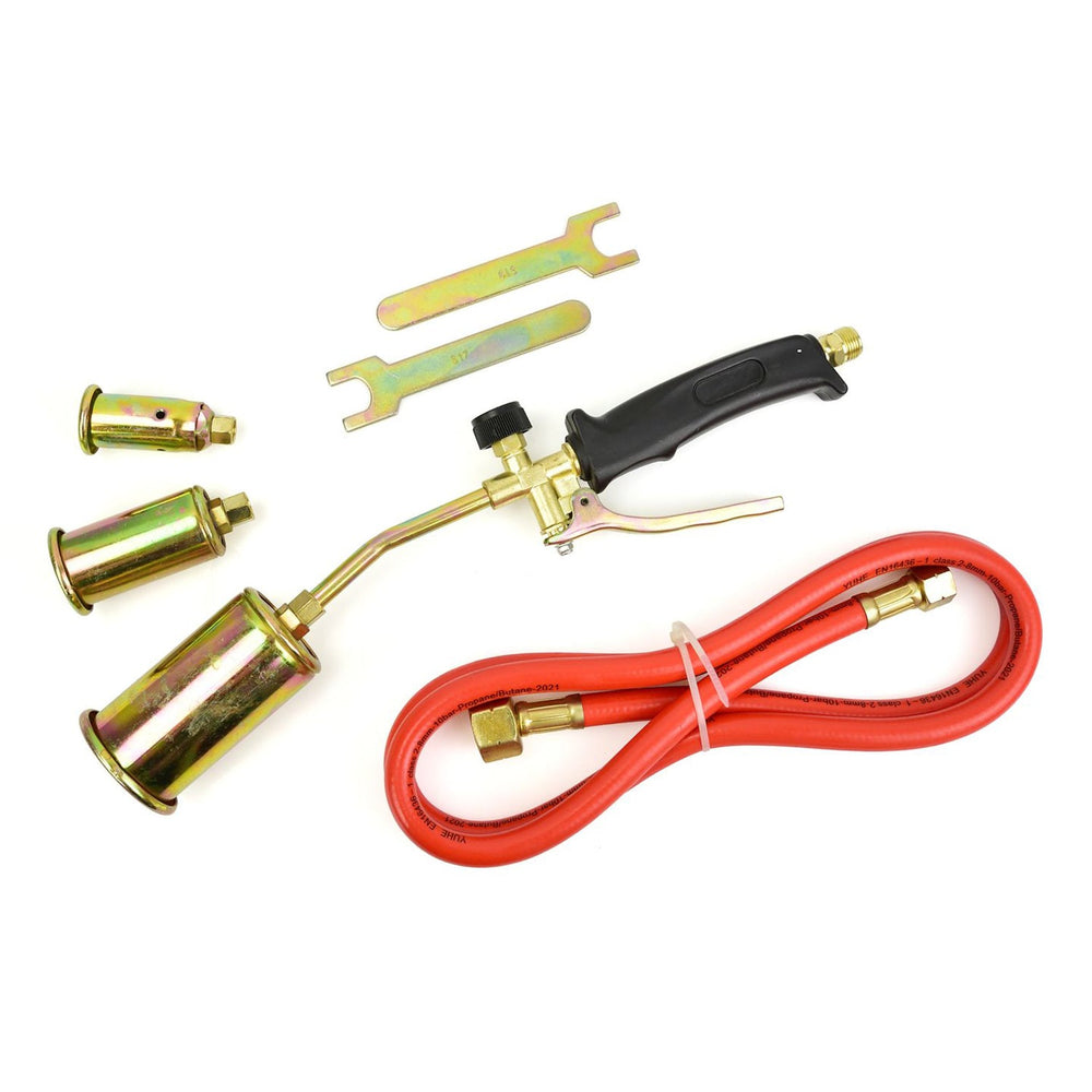 Bruciatore a gas, kit-set saldatore a cannello, con 3 ugelli 25mm 35mm 50mm, tubo 1.5m, Geko