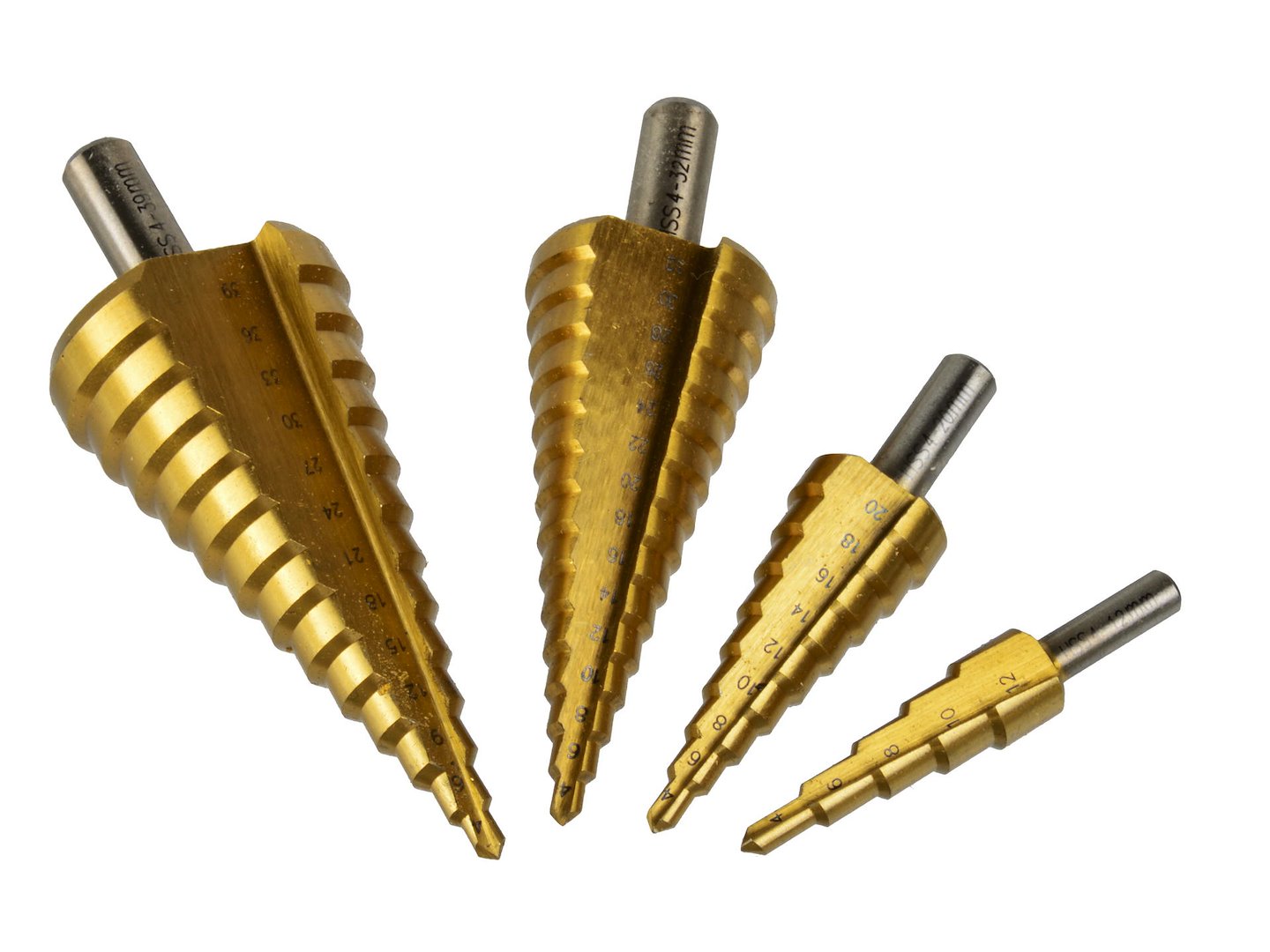 Set punte coniche, fresa conica trapano a gradini, punte con gambo e punzone centrale, adattabile a avvitatore, HSS 4 pezzi Geko