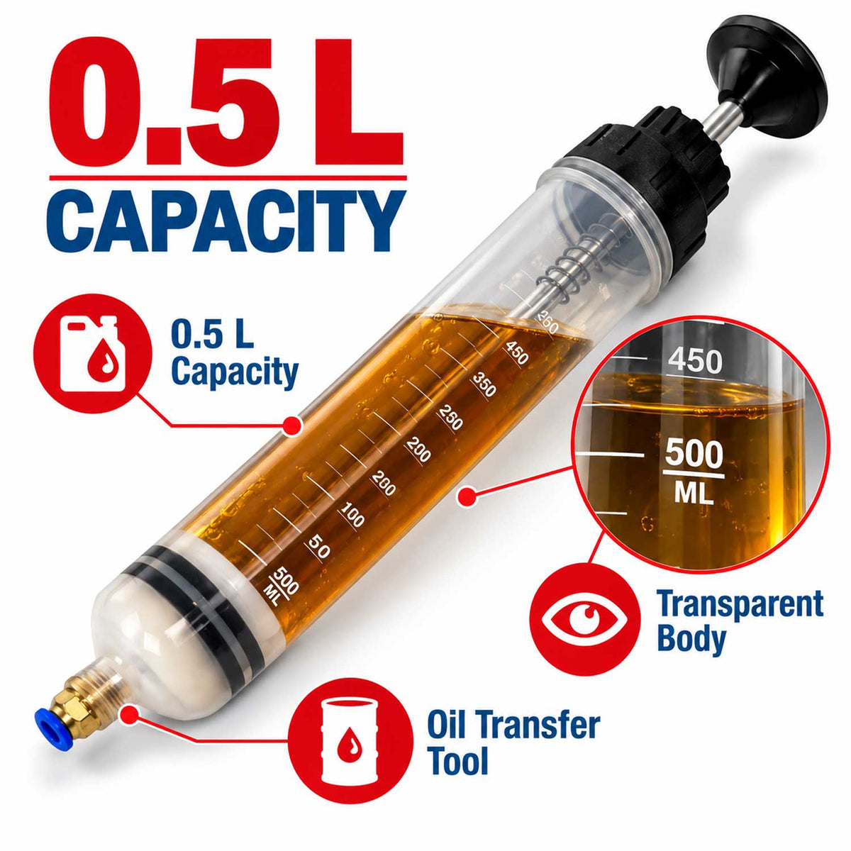 Pompa di aspirazione e scarico dell’olio, con funzionamento manuale, da 0.5 litri Gebo Tools