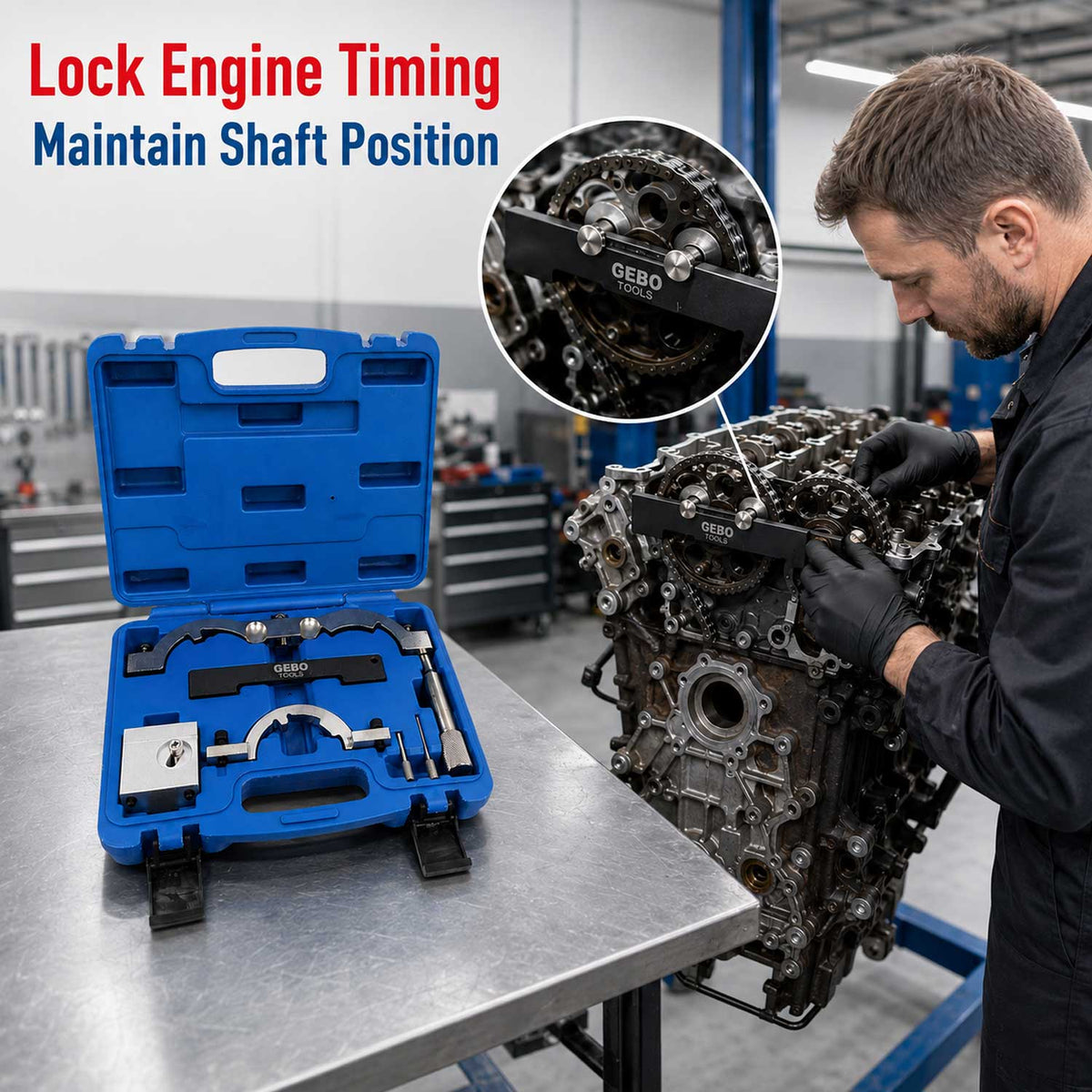 Kit-set messa in fase motori, attrezzi per il bloccaggio della cinghia di distribuzione dell'albero a camme del motore, compatibile con Opel Vauxhall 1.0 1.2 1.4 Gebo Tools