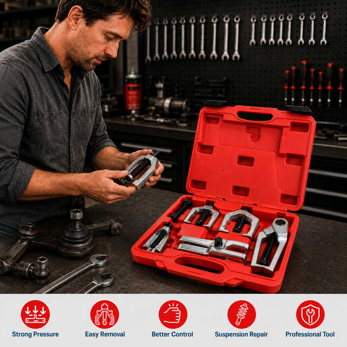 Set estrattore giunti sferici bracci di controllo per impieghi gravosi, fuso a snodo, kit attrezzi per la rimozione delle estremità del tirante, Gebo Tools