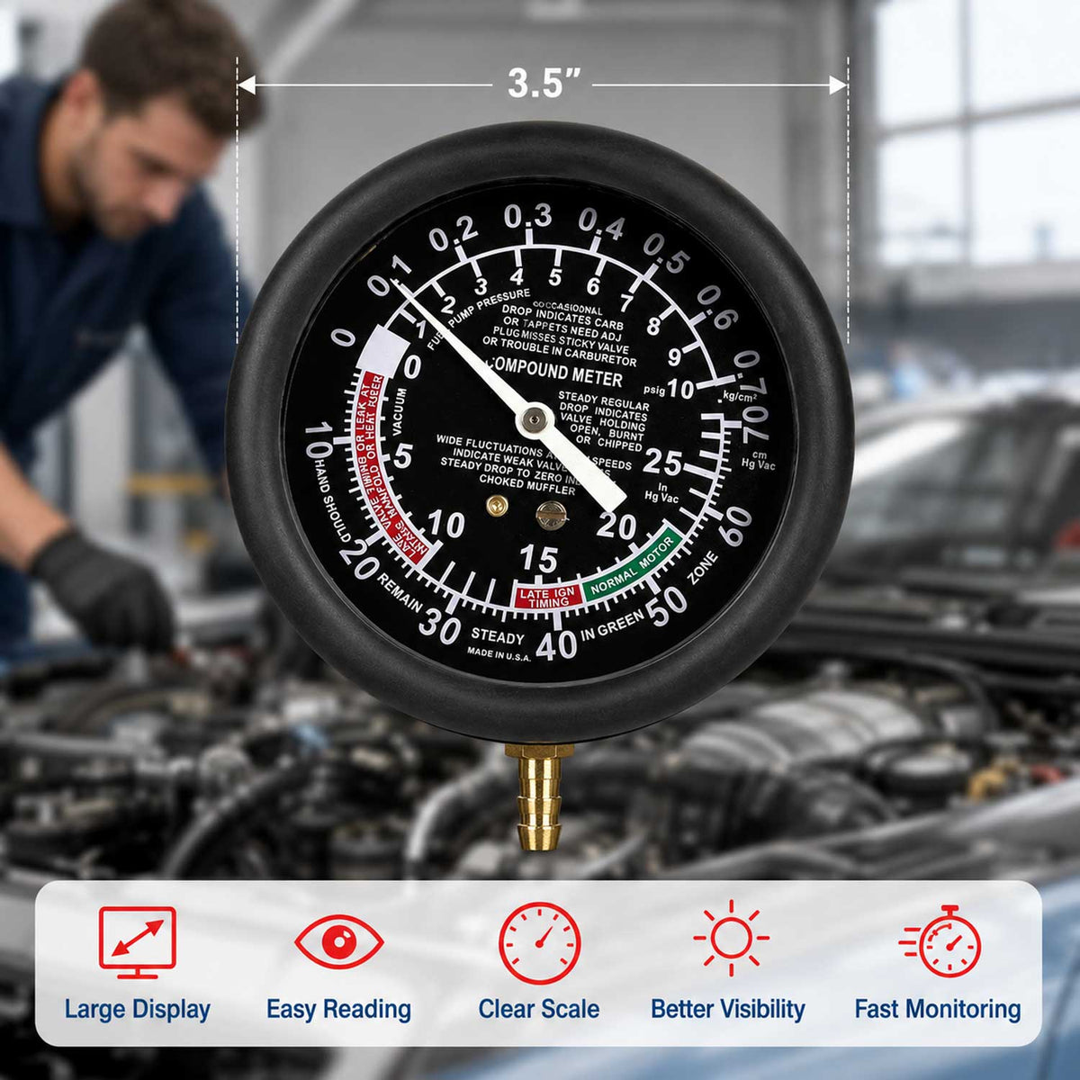 Tester pompa benzina, manometro carburatore pressione vuoto carburante auto, manometri compressione 1 bar fino a 0, 7 bar per auto e moto, Gebo Tools