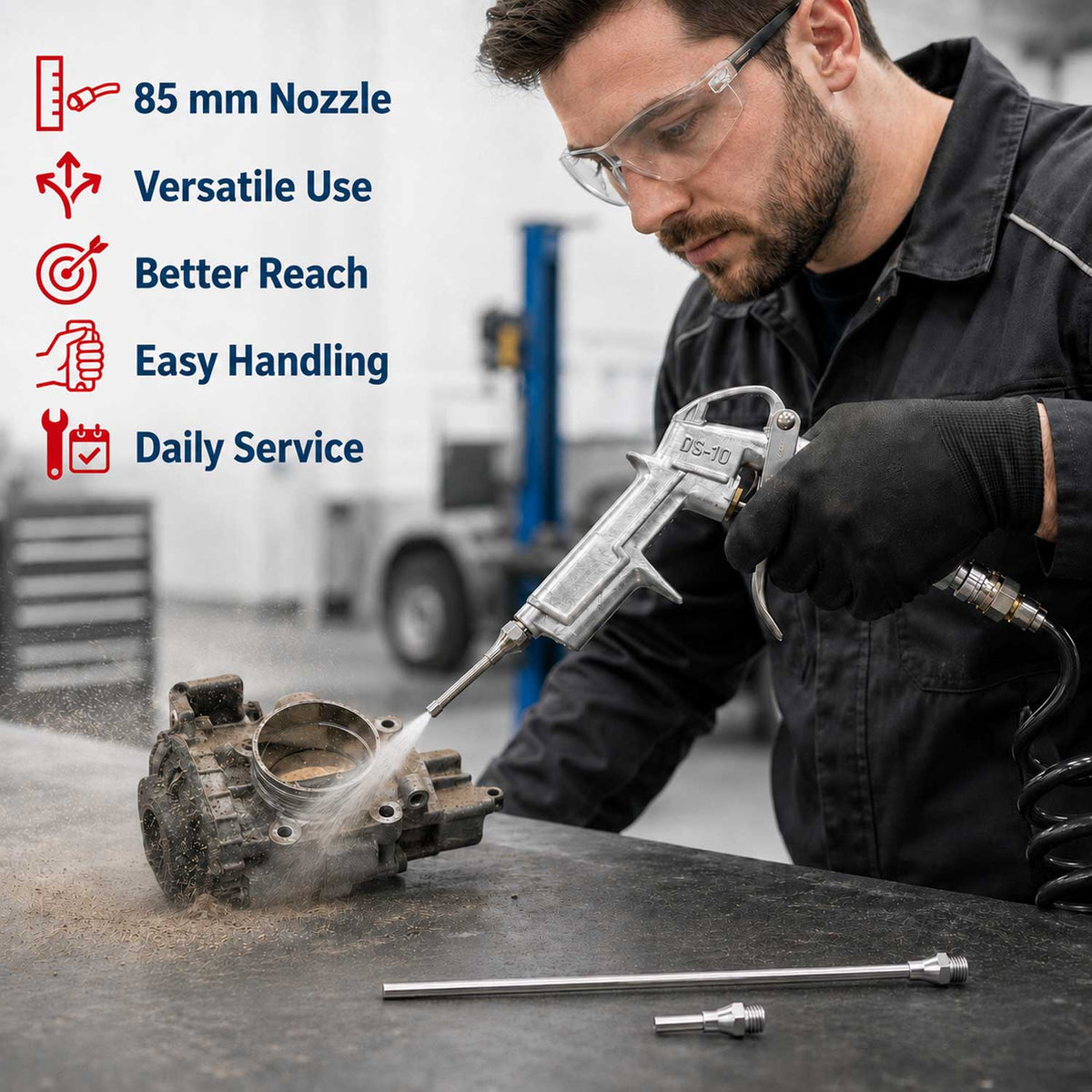 Set pistola di soffiaggio ad aria compressa con 3 ugellli Gebo Tools