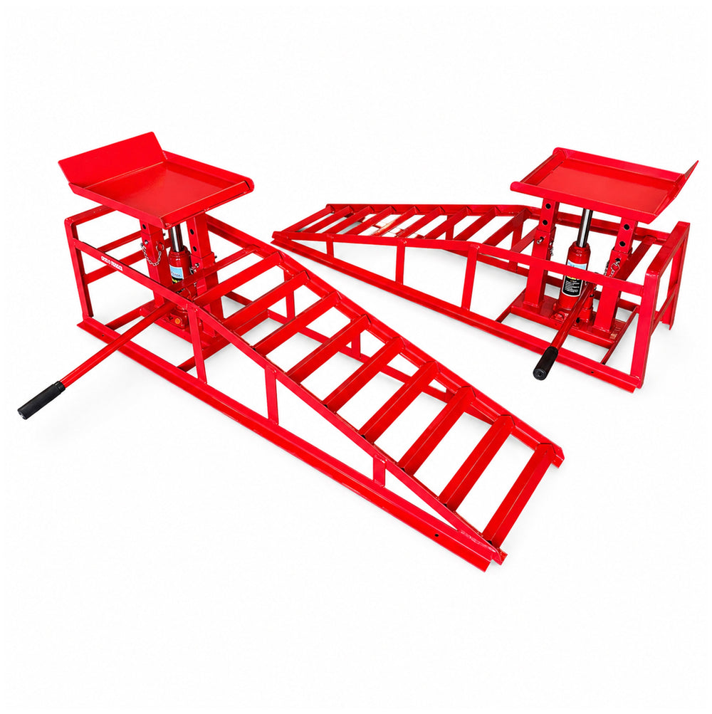Set-kit rampe sollevamento con martinetto idraulico, altezza regolabile ,rampa di carico per auto, portata 2 tonnellate Gebo Tools