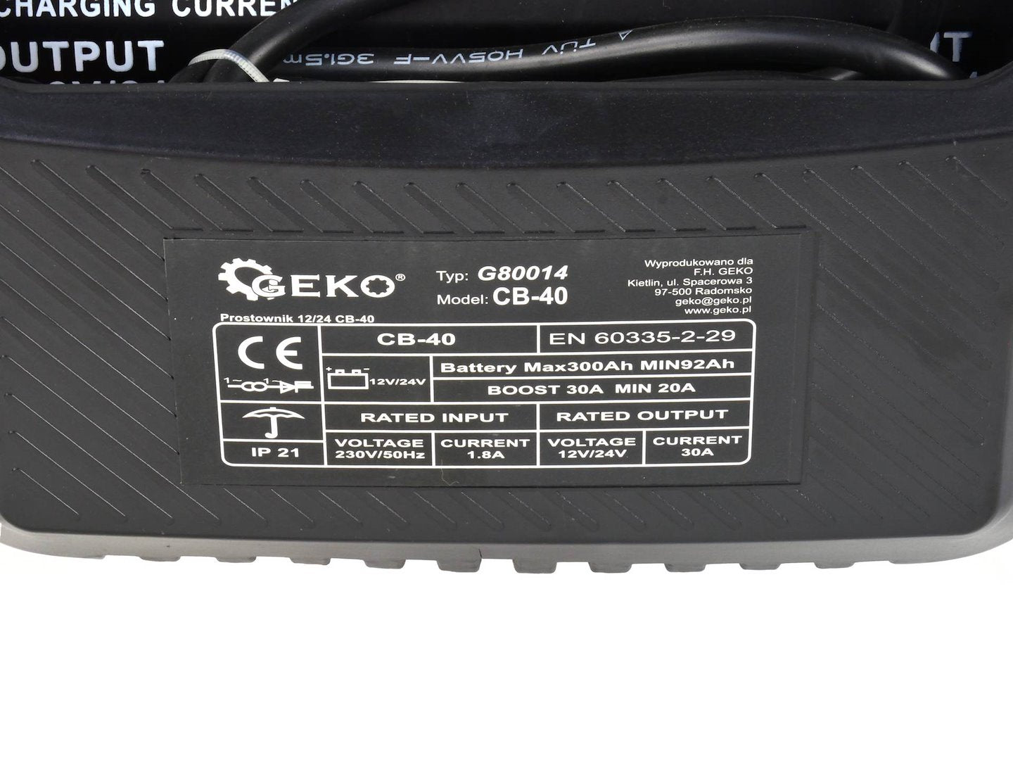 Caricabatterie auto 12/24V CB-40, 20-30A , avviatore per batterie auto 60-240 Ah Geko
