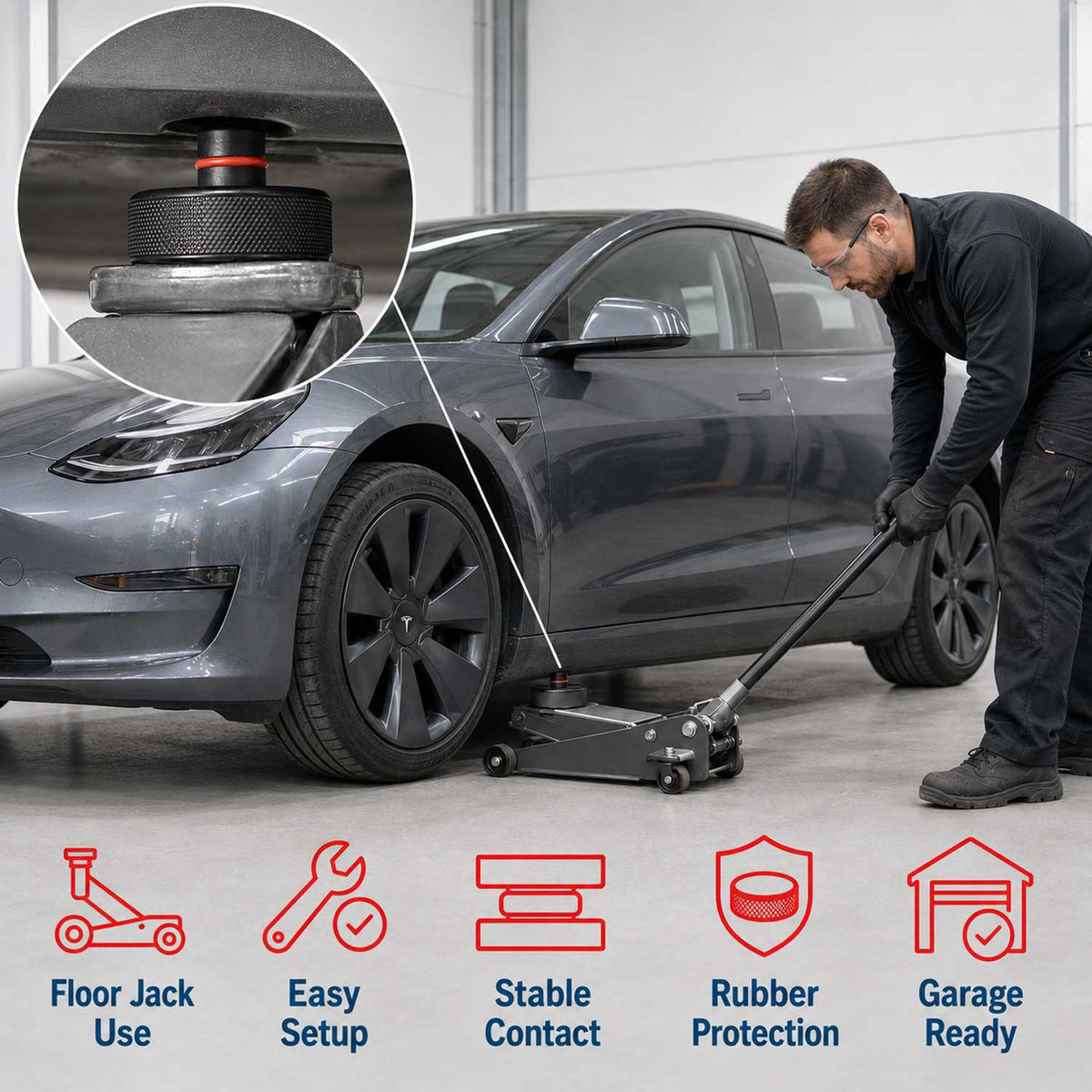 Set-kit tampone in gomma per cric compatibili con Tesla model 3 / S/X/Y, 4 sollevamento con scatola di immagazzinaggio, accessori per veicoli, 78 mm, Gebo Tools