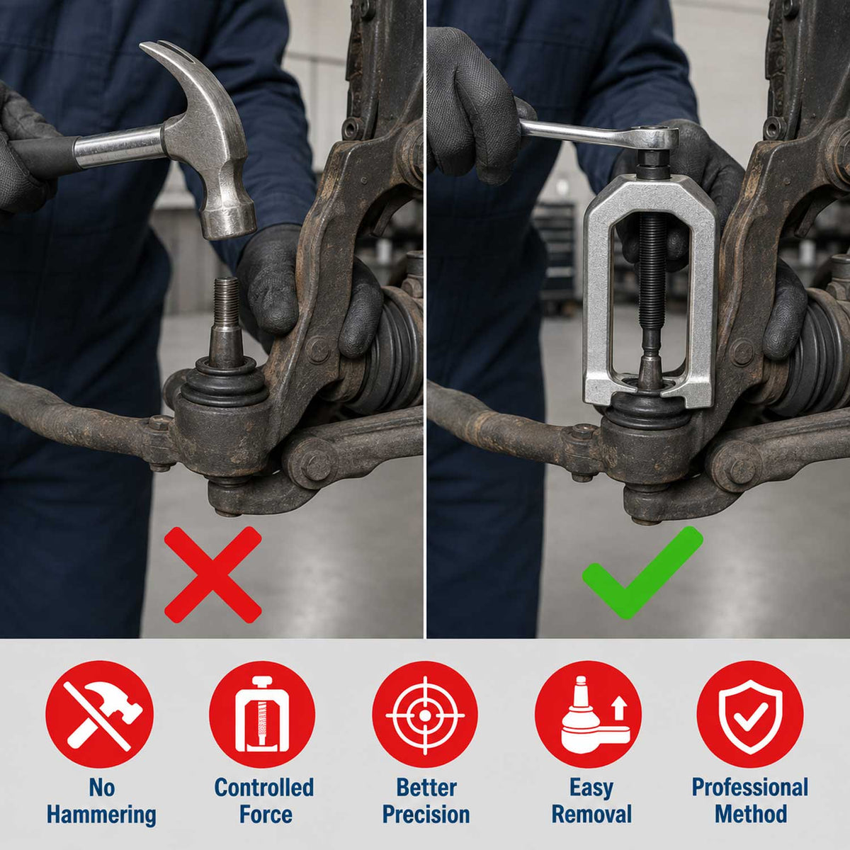 Set estrattore giunti sferici bracci di controllo per impieghi gravosi, fuso a snodo, kit attrezzi per la rimozione delle estremità del tirante, Gebo Tools
