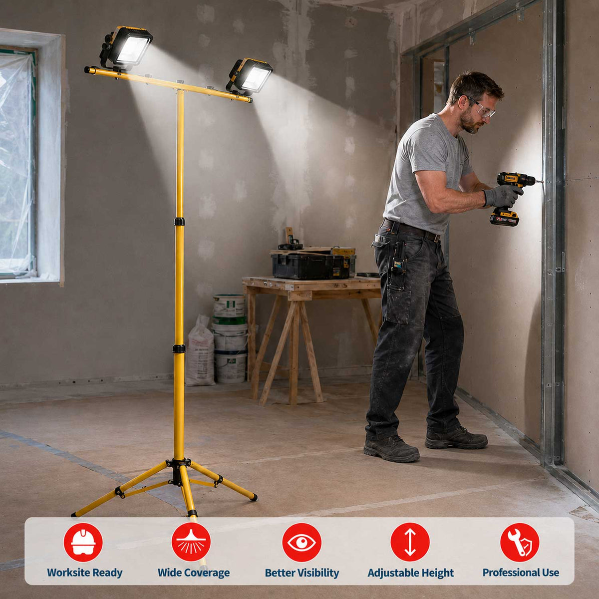 Tripiede cavalletto, stativo luce portatile 1, 6 m, per lampada reversibile, stabile, supporto per  per flash fotografico in studio, Gebo Tools