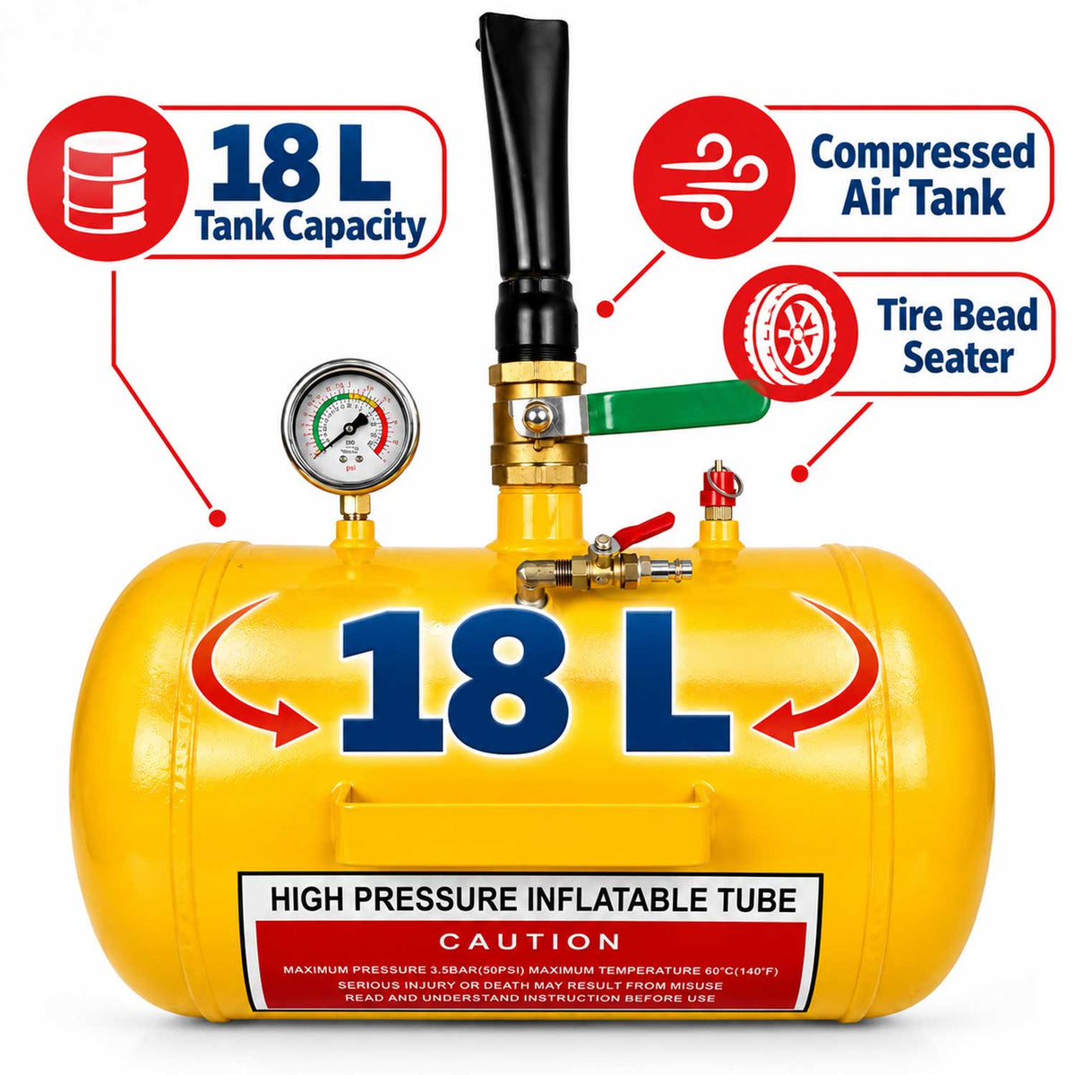 Cannone ad aria per tallonatura pneumatici ,tallonatore per gomme pneumatici, booster portatile da 18 litri Gebo Tools