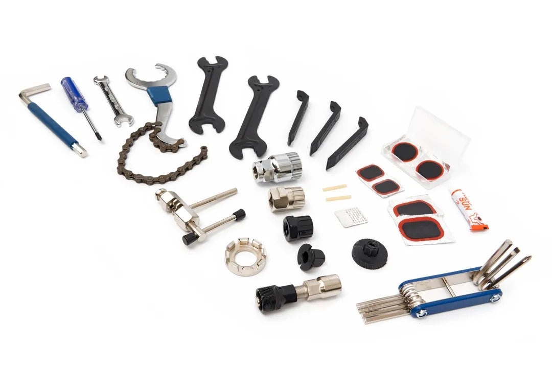 Kit di riparazione per biciclette 18 pezzi, set di utensili a mano valigetta multifunzionale strumento per bicicletta, attrezzi di riparazione della bicicletta, Hbm