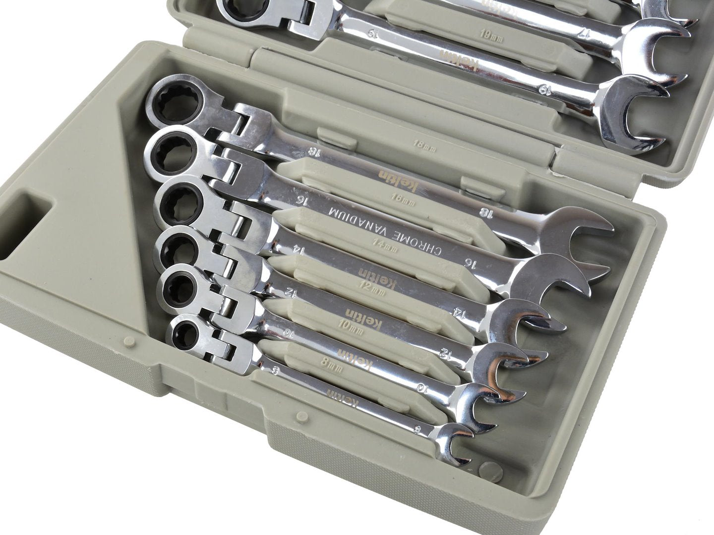 Set da 12 pezzi set di chiavi a cricchetto snodate 8 – 19 mm, chiavi combinate a cricchetto con snodo/snodabili, Keltin