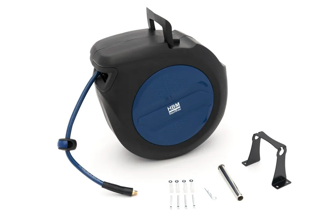 Avvolgitubo per aria compressa sistema blocco automatico fissaggio a parete muro 9,5 × 14,5 mm 20 m HBM