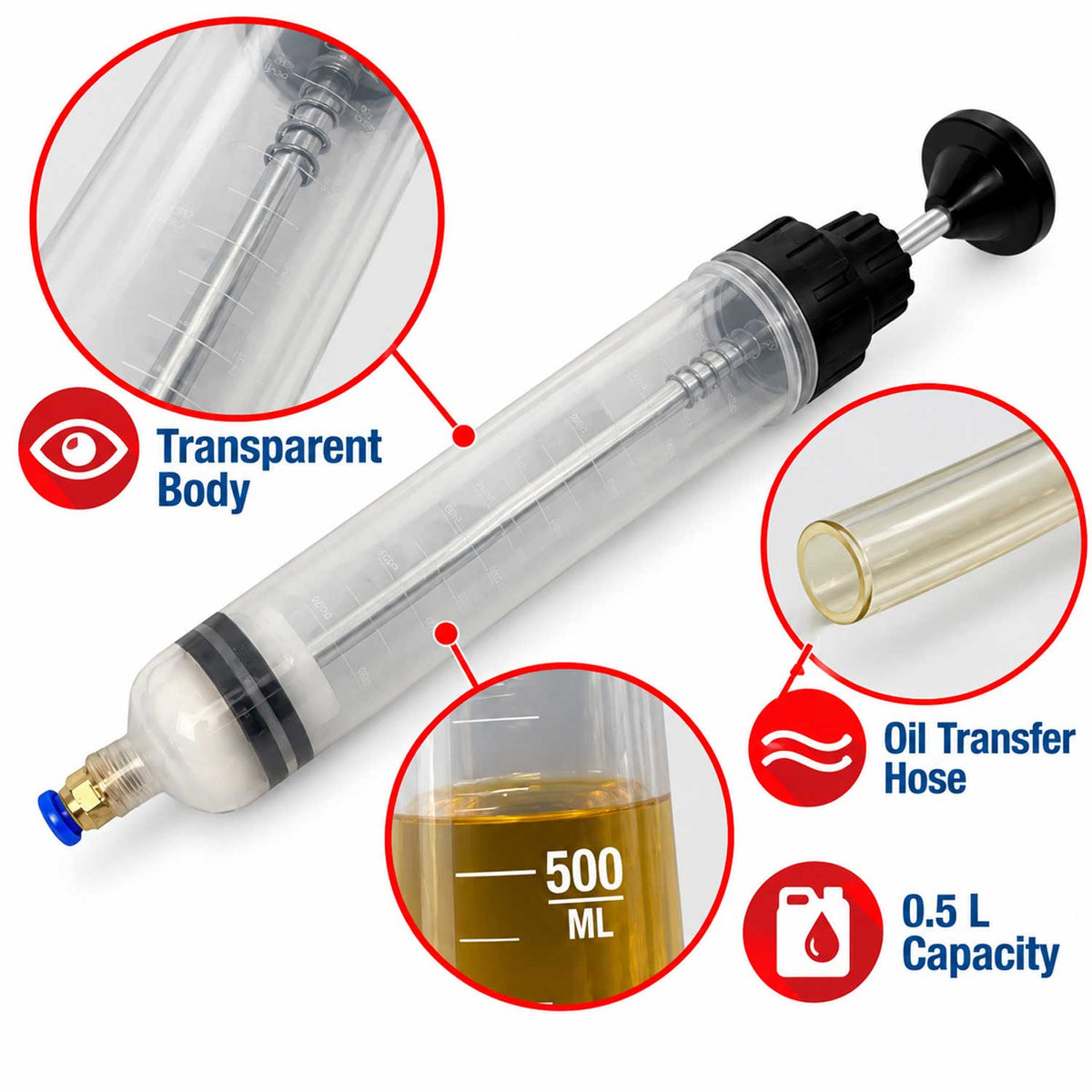 Pompa di aspirazione e scarico dell’olio, con funzionamento manuale, da 0.5 litri Gebo Tools