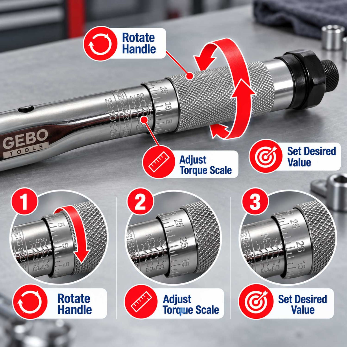 Chiave dinamometrica 1/4'' 5-25 Nm Gebo Tools