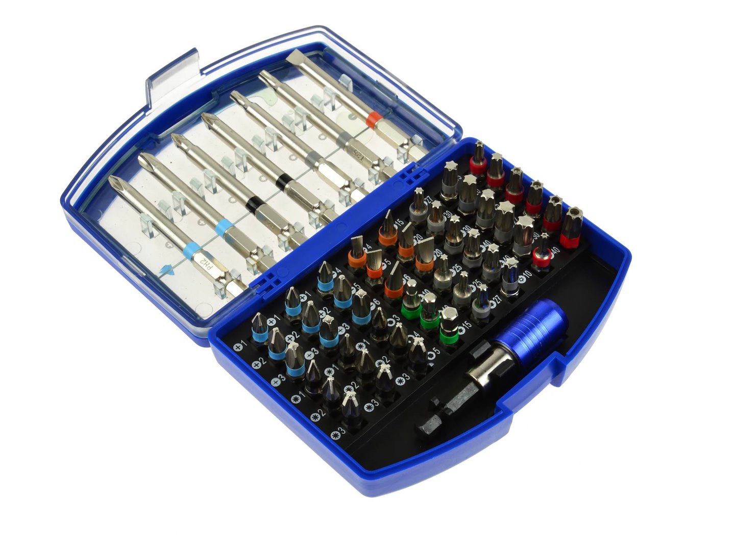 Set di punte e bit (con bit e portabit universale, accessorio per avvitatore a impulsi), set di bit di avvitamento, pH, PZ, S, H, Torx accessori trapano e cacciavite, 56 pezzi Geko