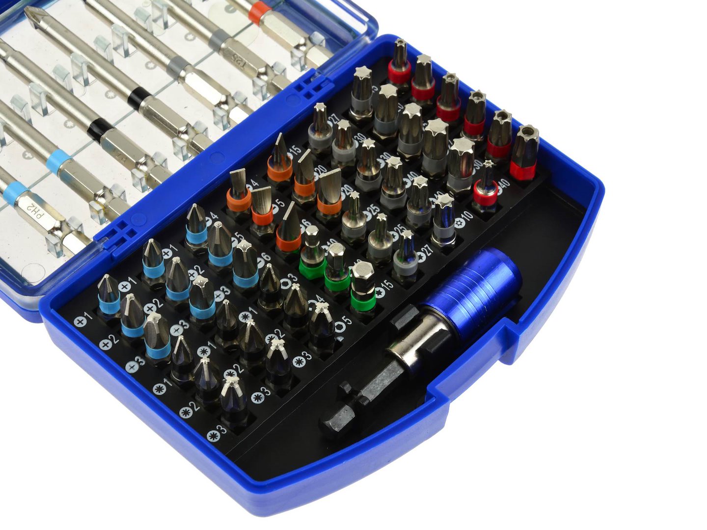 Set di punte e bit (con bit e portabit universale, accessorio per avvitatore a impulsi), set di bit di avvitamento, pH, PZ, S, H, Torx accessori trapano e cacciavite, 56 pezzi Geko
