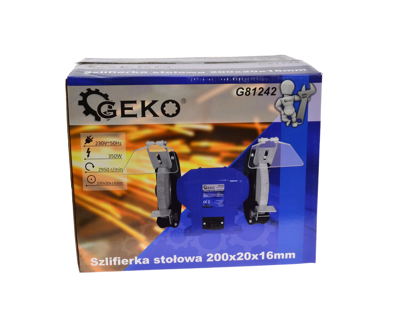 Mola smerigliatrice da banco professionale ø200mm, smerigliatrice da banco doppia, 350W 200 x 20 x 16mm Geko