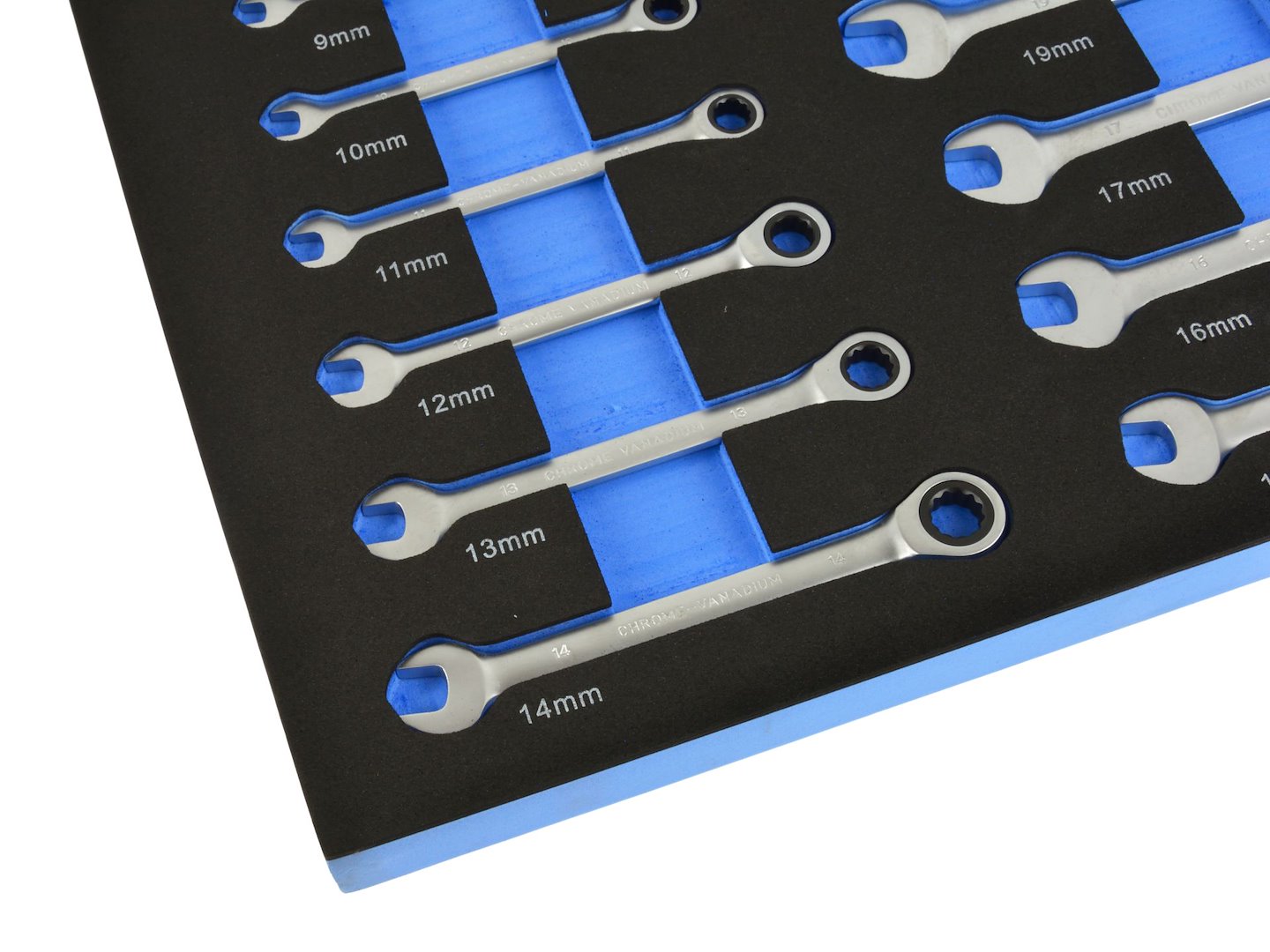Set chiavi combinate a cricchetto, con inserto in schiuma per carrello portautensili, modulo per carrelli porta attrezzi, 8-22 mm 13 pezzi Geko