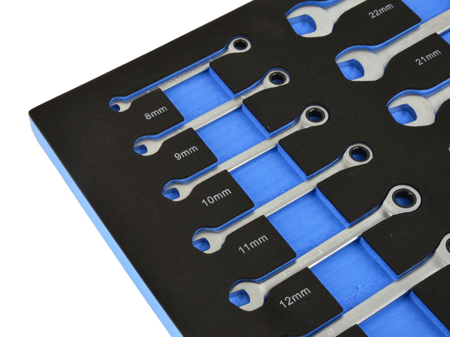 Set chiavi combinate a cricchetto, con inserto in schiuma per carrello portautensili, modulo per carrelli porta attrezzi, 8-22 mm 13 pezzi Geko