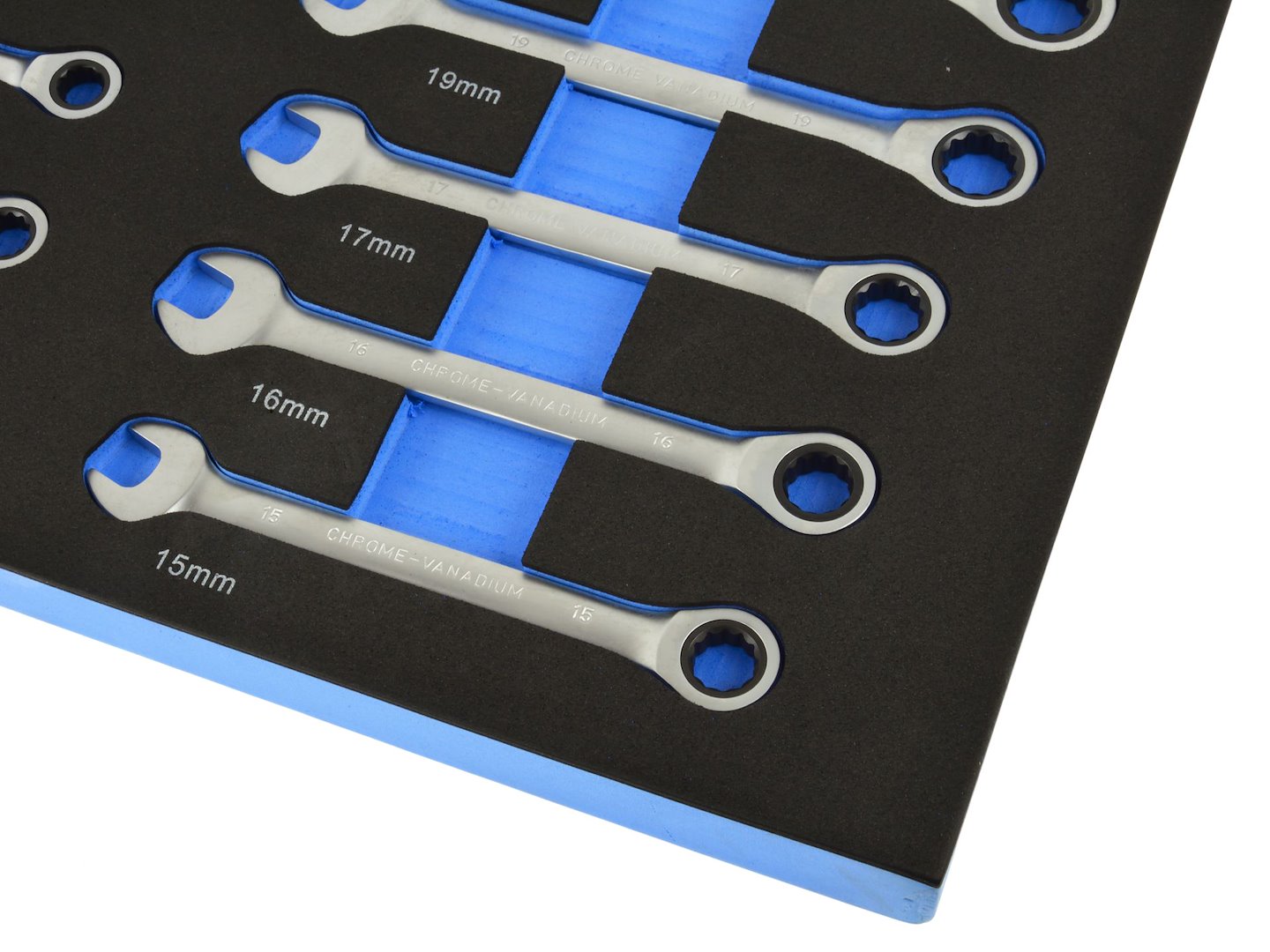 Set chiavi combinate a cricchetto, con inserto in schiuma per carrello portautensili, modulo per carrelli porta attrezzi, 8-22 mm 13 pezzi Geko