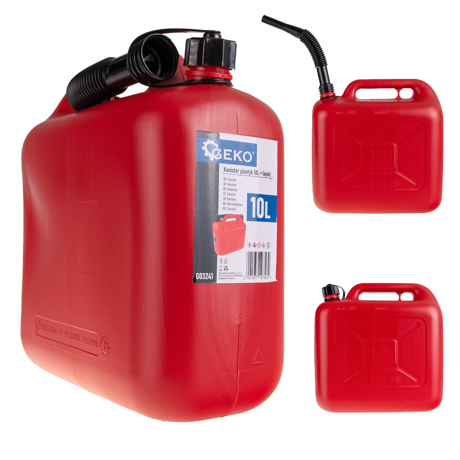 Tanica in plastica da 10 litri con imbuto, tanica per carburante, Geko