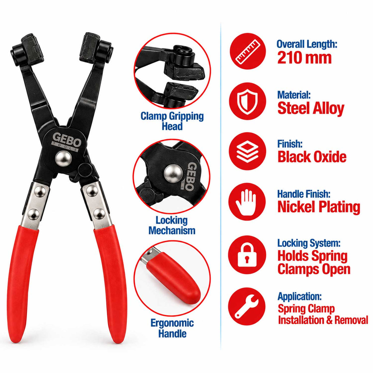 Pinza per fascette elastiche stringitubo auto  210 mm Gebo Tools