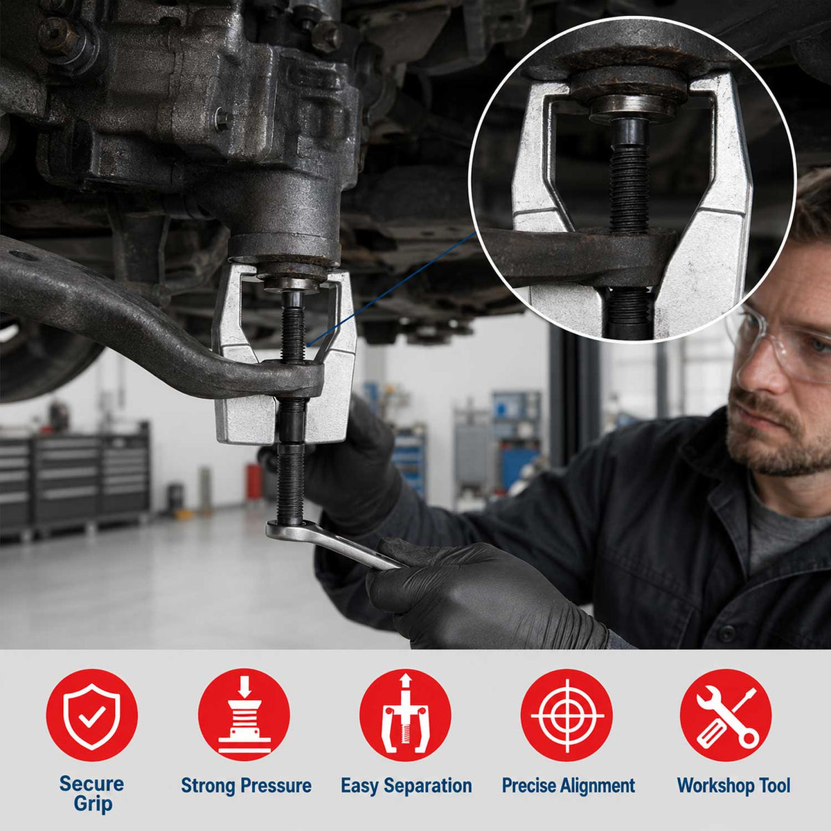 Set estrattore giunti sferici bracci di controllo per impieghi gravosi, fuso a snodo, kit attrezzi per la rimozione delle estremità del tirante, Gebo Tools