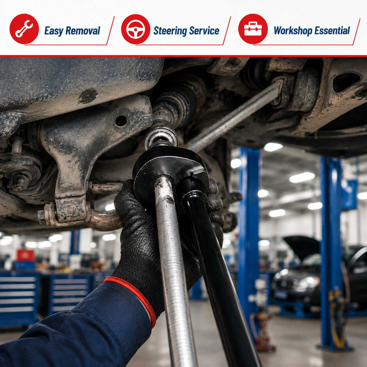 Chiave a tirante sterzo, trasversale testa a sfera, estrattore assiale da strumento per auto, attrezzo per rimozione 32–42 mm Gebo Tools