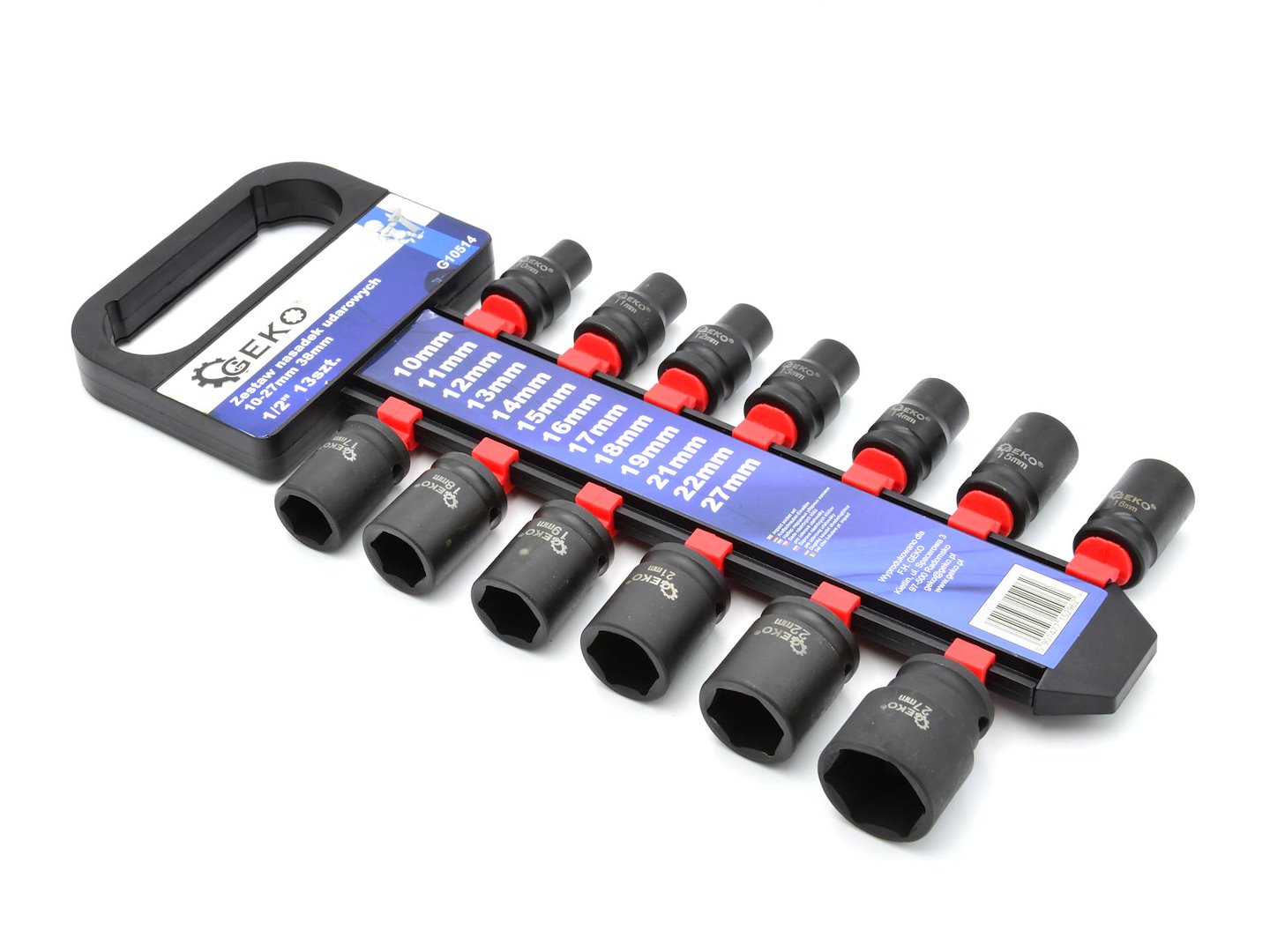 Set bussole a impatto, bussole a impulsi profondo, bussole a impatto attacco 1/2", 10-27 mm, 13 pezzi Geko