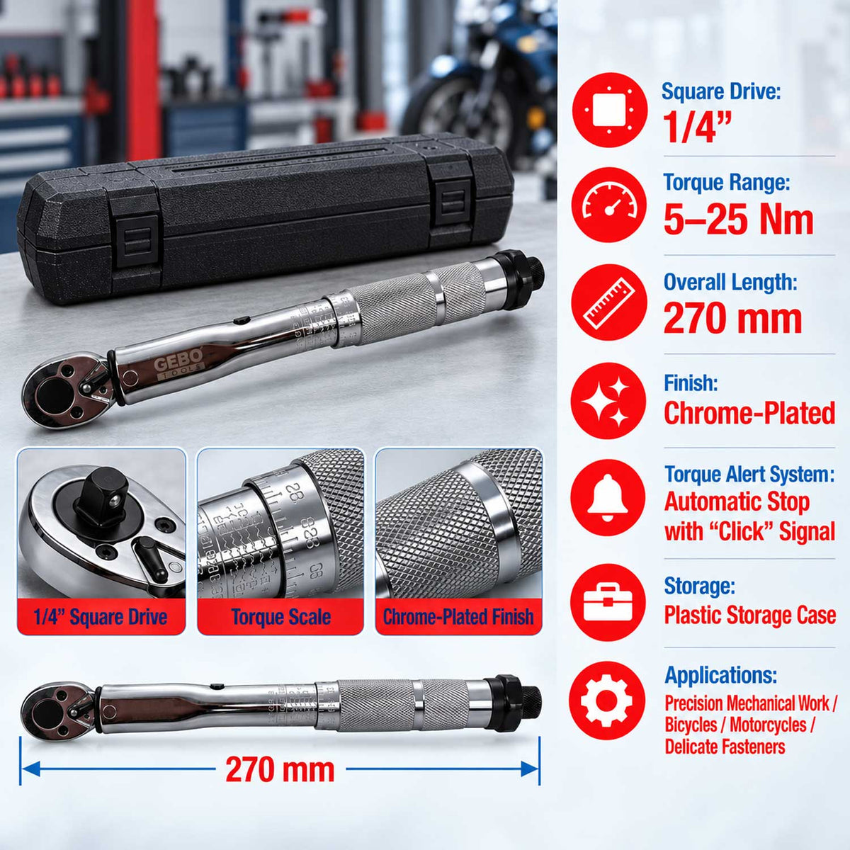 Chiave dinamometrica 1/4'' 5-25 Nm Gebo Tools