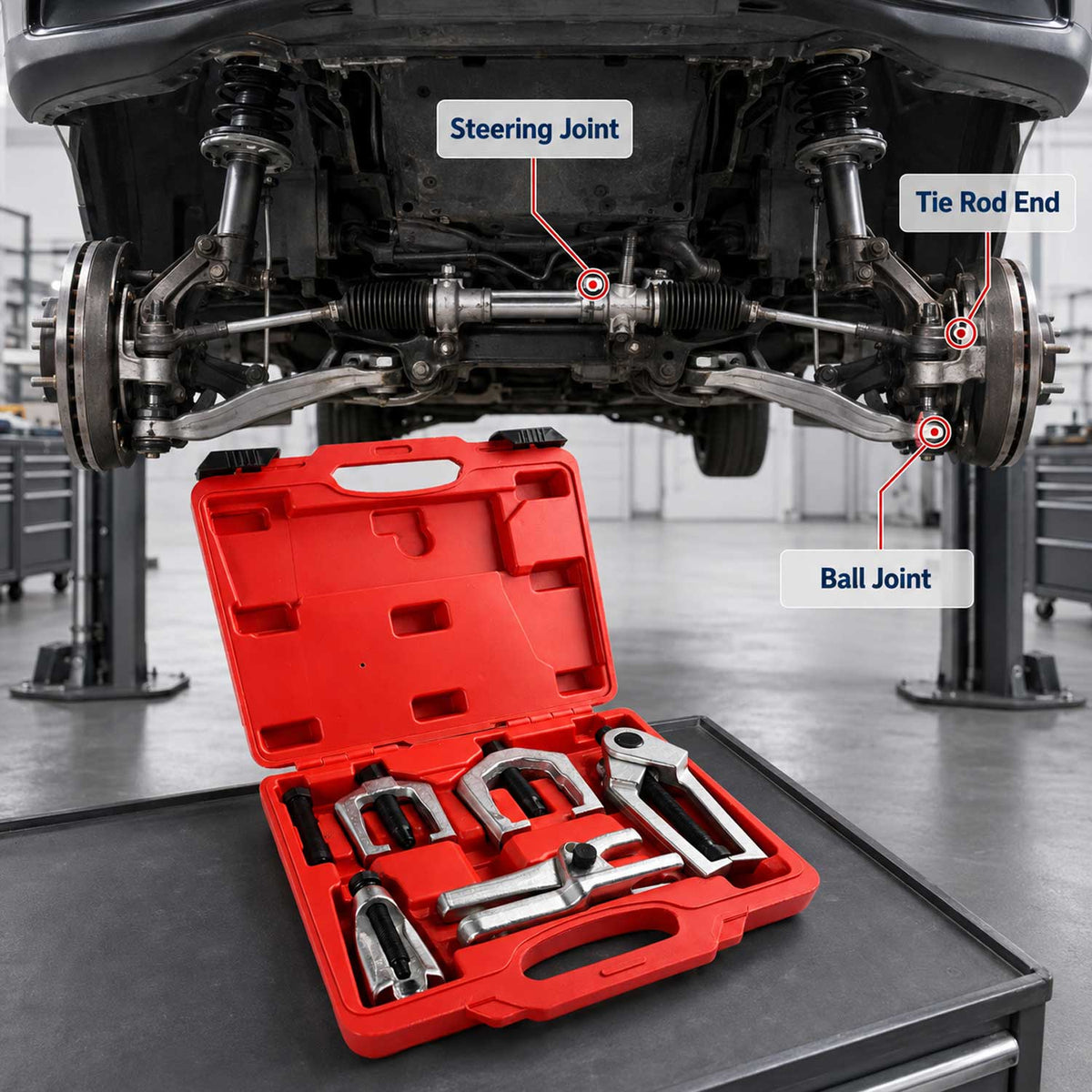 Set estrattore giunti sferici bracci di controllo per impieghi gravosi, fuso a snodo, kit attrezzi per la rimozione delle estremità del tirante, Gebo Tools