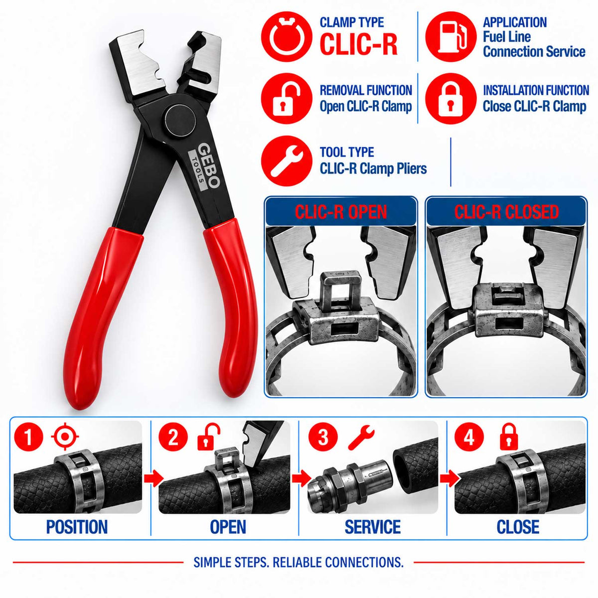Pinza Clic-R per fascette e condotti auto, a scatto, pinze stringitubo Gebo Tools
