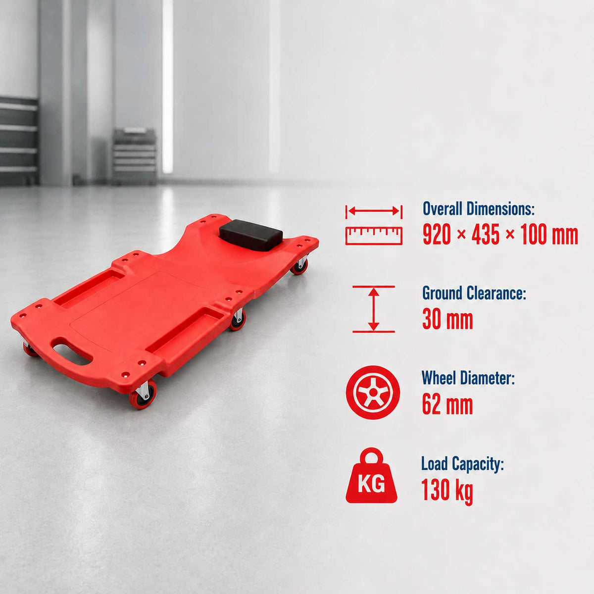Carrello sdraio per meccanico, sotto auto professionale, da officina, lettino sottomacchina, pedana montaggio, riparazioni con ruote e poggiatesta, 6 ruote e portata fino a 130 kg