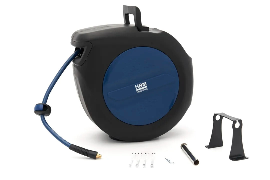 Avvolgitubo per aria compressa sistema blocco automatico fissaggio a parete muro 9,5 × 14,5 mm 20 m HBM